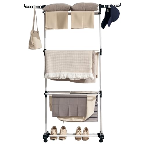 HOMCOM Séchoir à Linge étendoir Pliable Ailes latérales Utilisation intérieure et extérieure 73 x 64 x 172 cm 3 Niveaux Noir