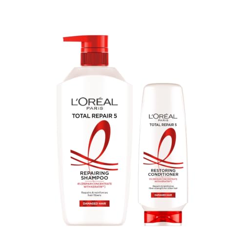 Image of L'Oreal Paris Shampoo, For Damaged And Weak Hair, With Pro-Keratin + Ceramide, Total Repair 5 800mL + Conditioner 180 mL, Regime Pack of 2