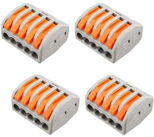 Image of ROBOWAY 4Pcs PCT-215 Wire Connector, 5 Pole Spring Lock Lever Terminal Block for Cable Connection, Quick Splicing Connector for 0.08-2.5mm Electrical Wires, Durable Easy Wiring Terminal (Pack of 4)