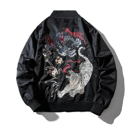 Veste bomber brodée homme Dragon Tigre style Hip Hop de mi-saison