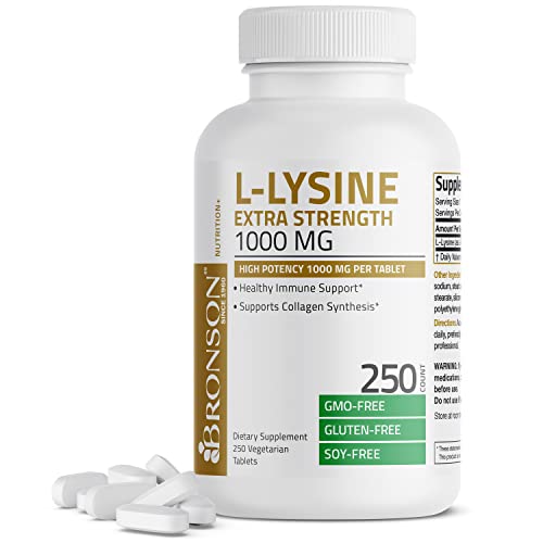 Bronson L-Lysine Extra Strength 1000 Mg Per Tablet High Potency, Immune Support & Supports Collagen Synthesis, Non-Gmo, 250 Vegetarian Tablets #TOP12