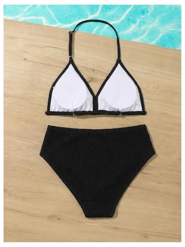 Image of RoseSeek Girl's Tie Dye Smocked 2 Piece Swimwear Sets Backless Halter Bikini Cute Brief Bathing Suit