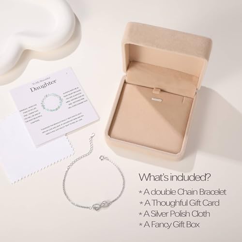 Daughter Bracelets from Mom,925 Sterling Silver Infinity Bracelet for Daughter from Dad, Mother Daughter Bracelets with Message Card, Birthday Gift, Gift for Chrismas Mother's Day4