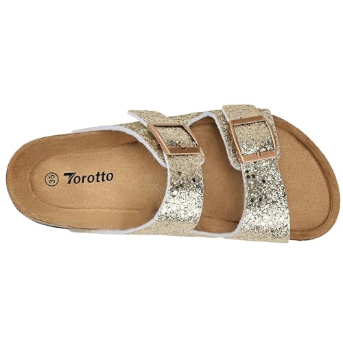 Image of Torotto Kids Sandals Boys Girls Slide Summer Non-slip Cork Glitter Toddler Slippers with Adjustable Straps for Indoor & Outdoor