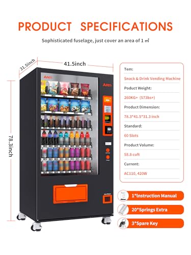 Image of Afen Commercial Vending Machine with Bill & Coin Acceptor and Card Reader, 60 Slot Refrigerated Beverage Snack Combo Vending machine for Business, Durable Cashless Drink Vending in Bulk