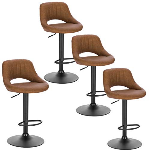 EUGAD 0667BY-4 Tabouret de Bar Chaise de Bar Lot de 4,Tabouret de Cuisine avec Similicuir Assise et métal Pieds,Brun