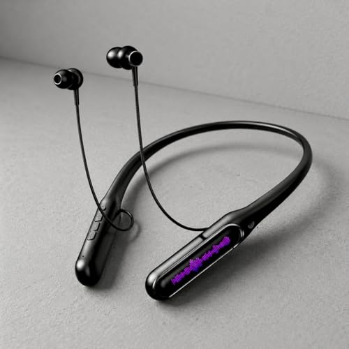 Image of iFAST IF-165 Digital Display Bluetooth 5.4 Wireless Neckband Earphone |Active Noise Reduction, Cool Ambient Light [ Black ]