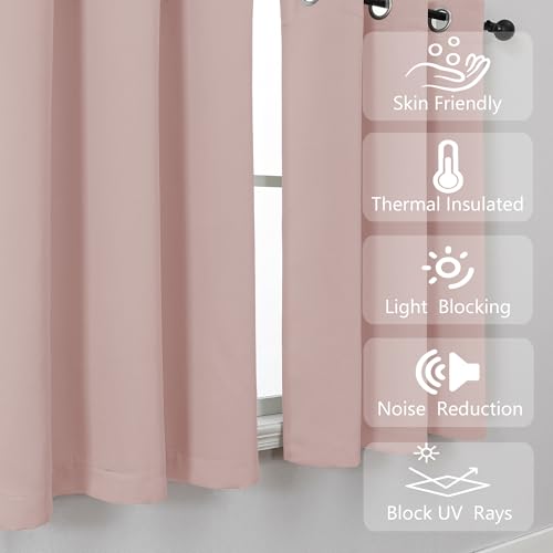 Image of Simplebrand Blush Kitchen Valances for Windows 18 Inches Long 2 Pack, Room Darkening Window Valances for Living Room, Grommet Short Straight Drape Kitchen Curtains for Bedroom Kids Room, 40Wx18L