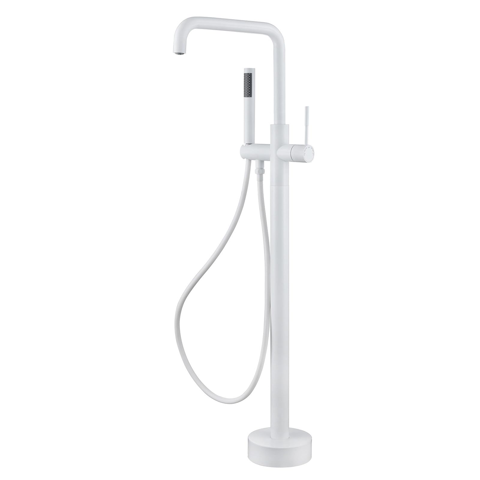 CWCQGH Freestanding Bathtub Faucet, Floor Mount Brass Single Handle Bath Tub Faucet Set with Hand Shower and Swivel Tub Spout,White-A