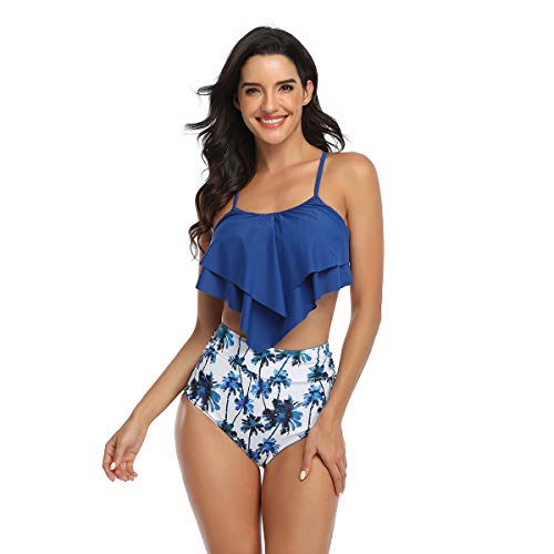 Family Matching Swimwear Set Mother Daughter Bikini Swimsuits Father Son Swim Trunk Bathing Suit (Xl, Women) Blue #TOP3