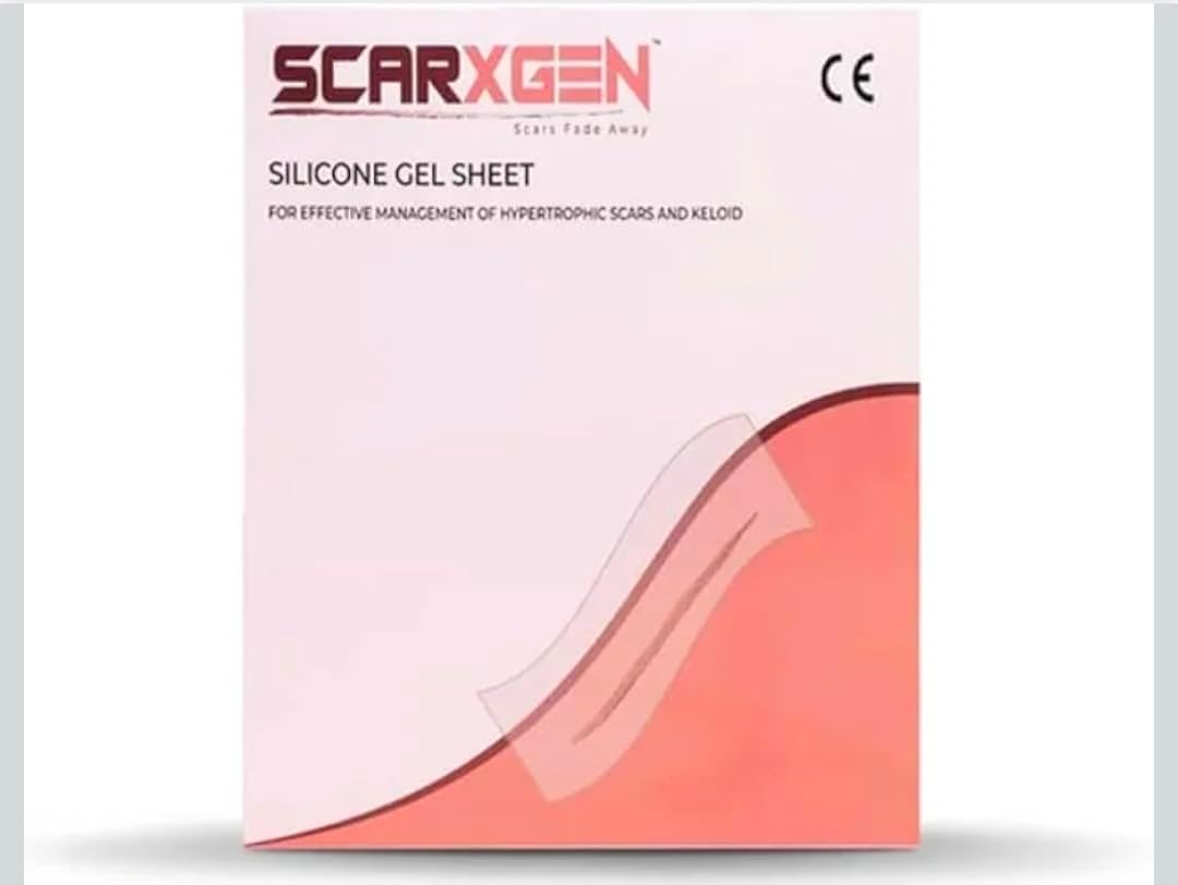 Scarxgen Silicone Gel Sheet | 5cm x 5cm – 2 Sheets | Scar Sheet | Small Scars, Cuts and Scrapes, Laparoscopic scar | Reusable and Washable Sheet | Keloid and Hypertrophic scar I Visible scar reduction