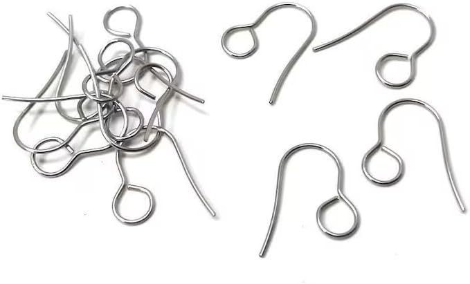 Generic 50 pcs 304 Stainless Steel Earring Hooks with Loop Hole - 19mm x 14mm - Large Loop: 6mm (Silver Tone)