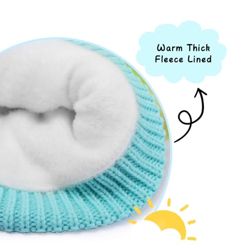 Girls Rainbow Pom Pom Beanies Hats Winter Knit Fleece Lined Beanie Hat for Kids Outdoor Snow Ski Skull Cap Age 7-123