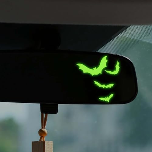 Image of Halloween Bats Car Mirror Decal, Spooky Rearview Mirror Decal, Cute Vinyl Sticker, Car Window Decoration Decal for Car, Truck, Bumper, Laptop, Vanity Mirror, Wall, Tumbler (Luminous)