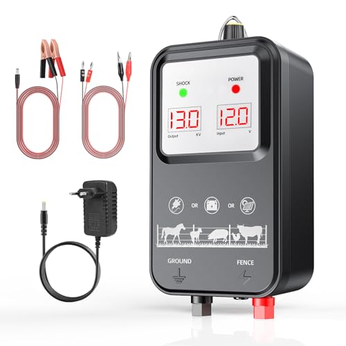 10KM Cerca Eléctrica para Animales, Energizador de Cerca Eléctrica 2J con Pantalla LCD, Controlador de Pulso de Alto Voltaje, Cerca Eléctrica Segura para Granjas, Jardines y Pastos (B)