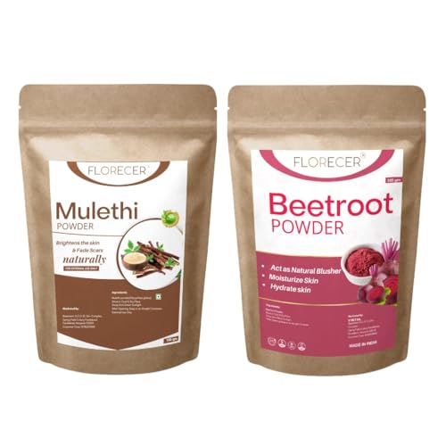 Image of Florecer Mulethi Powder For Face And Organic Beetroot Powder For Face Pack, Lips and Hair- Each 100 Gram