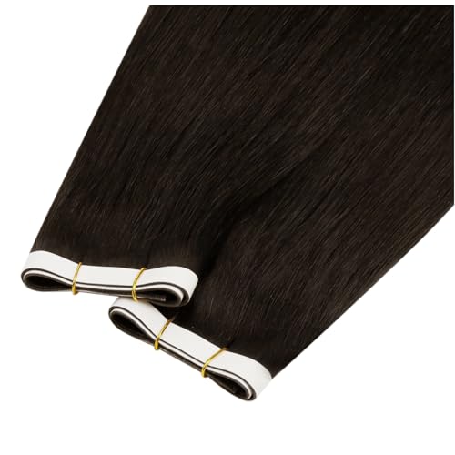 Image of LaaVoo Long Weft Tape in Hair Extensions Human Hair Genius Tape Extesnions Brown Human Hair Tape on Weft Extensions for Women 24inch 50G