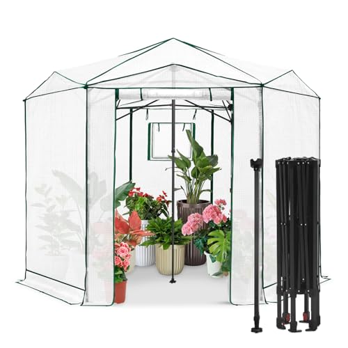Image of EAGLE PEAK 8.5x8.5 Easy Setup Pop Up Greenhouse, Hexagon, Clear /White