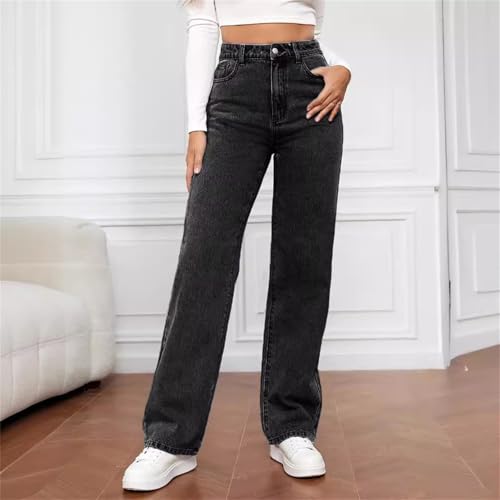 Women's Straight Leg Jeans， High Waisted Wide Leg Loose Microelastic Boyfried Denim Pants2
