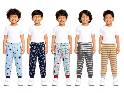 Image of NammaBaby Baby Boys Regular Fit Mid Rise Cotton Printed Track Pants Trackpants (Assorted Prints)