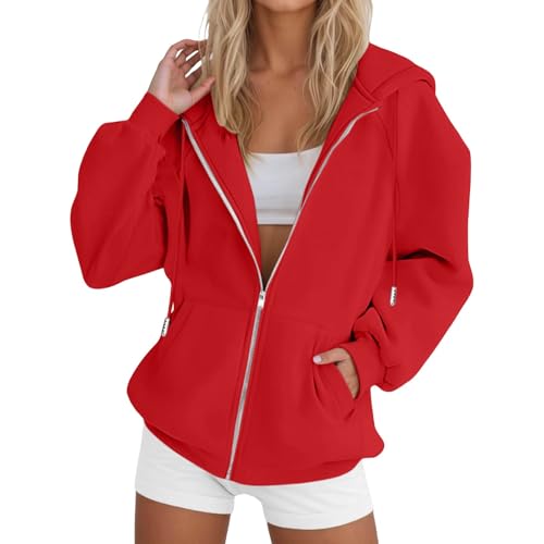 Generisch Hoodie Damen Zipper Einfarbig Langarm - Oberteile Damen...