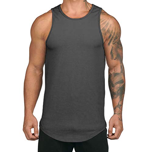 Magiftbox Mens Soft Workout Gym Tank Tops Sleeveless Active Sweatshirts Muscle Tee T29_Darkgrey_US-M