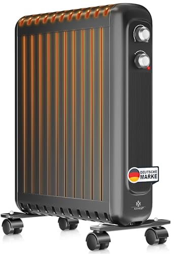 KESSER Radiateur à huile économe en énergie 2500 W | Chauffage électrique rempli d'huile avec 3 niveaux de chauffage et boîtier de protection | Chauffage mobile grâce aux roulettes pivotantes à 360°