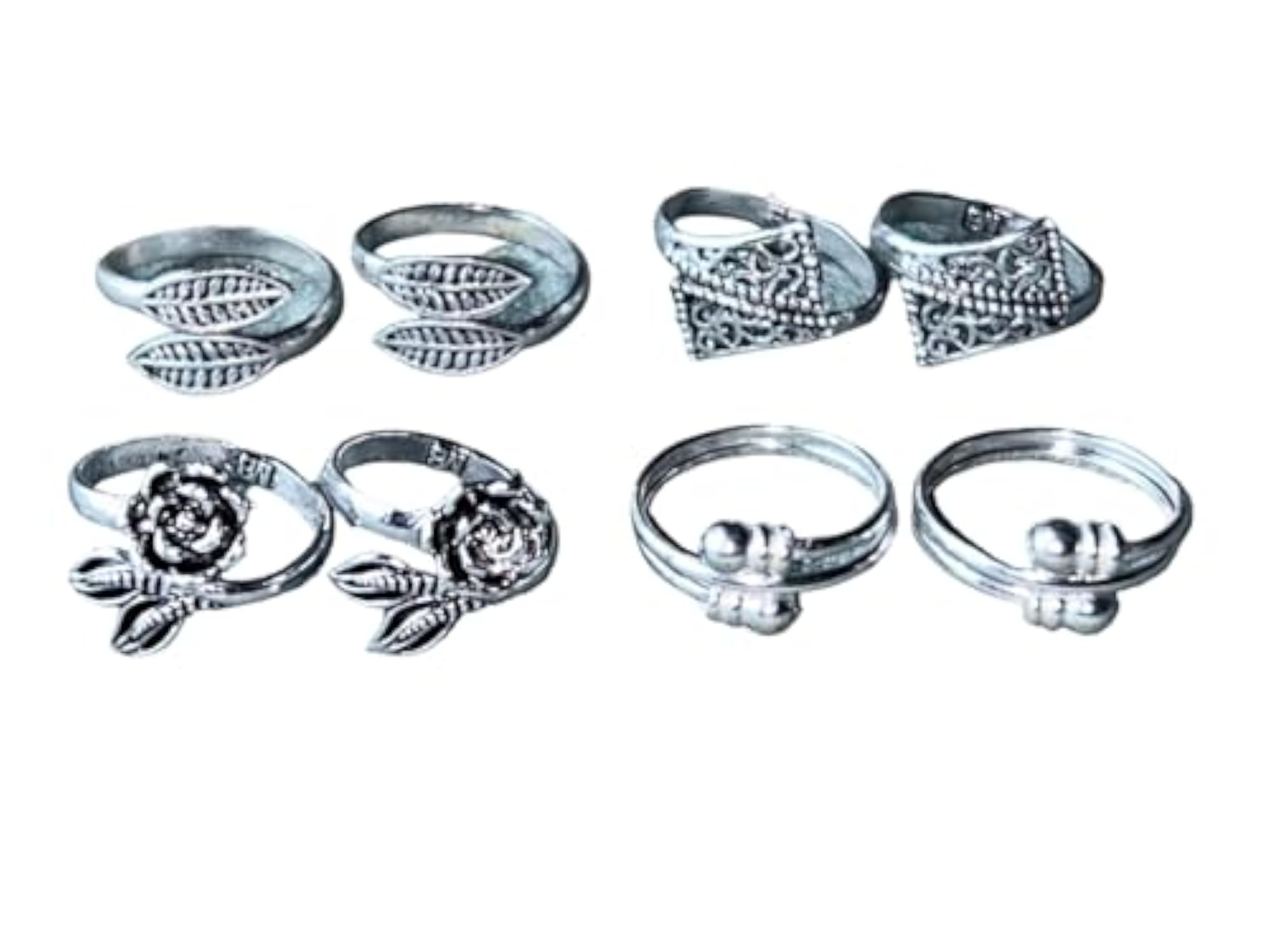 Women's Adjustable Glossy Finish Toe Ring Combo of 4
