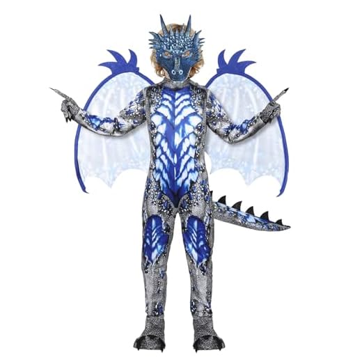AYBUY Disfraz de dragón para niños, Disfraz Dragón Niño Azul con Guantes de dragón, alas y máscara de dragón, para Halloween y Carnaval, Cosplay, Niño y Niña, M