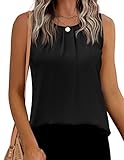 Beyove Womens Shell Tops Sleeveless Blouse Keyhole Chiffon Layered Tank Top (Black, Large)