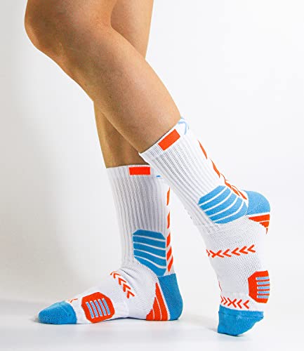 Goqcn Womens Basketball Socks Elite Athletic Crew Socks For Mens Youth Boys Girls Size 9-11 Orang, White+Orange 4 Pairs, 6-12 #TOP4