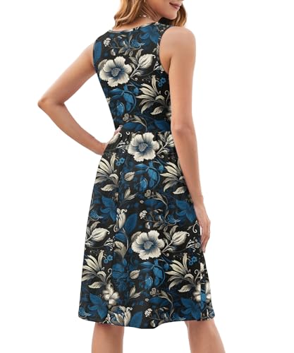 Image of KUOTAI Womens Summer Dresses Sleeveless Casual Loose Swing Button Down Midi Dress V-Neck Flowy A-Line Sundress