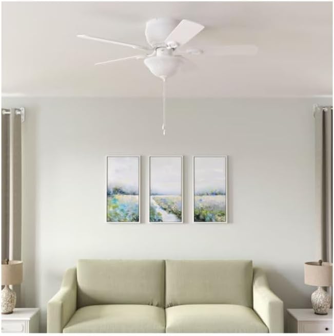 Harbr.Breeze Mayfield 44-inch Flush Mount Ceiling Fan with white blades installed in a living room