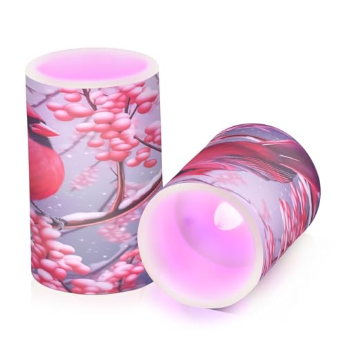 Kigai Snow Cardinal Flameless Candles with Remote Control and Timer,Battery Operated LED Pillar Candles Adjustable Brightness for Ourdoor Indoor Use,Home Decor,2 Pack