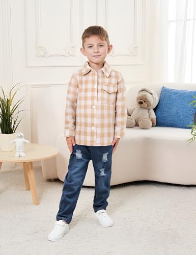 Crazyme 3Pcs Toddler Boy Clothes Plaid Shirt & White T-Shirt & Pants Boys Fall Outfits Clothing Set for Kids 6M to 6Y3