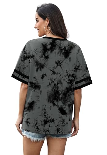 Image of WIHOLL Womens T Shirts Loose Fit Short Sleeve Tees V Neck Color Block Summer Tops 2026 Fashion S-4XL