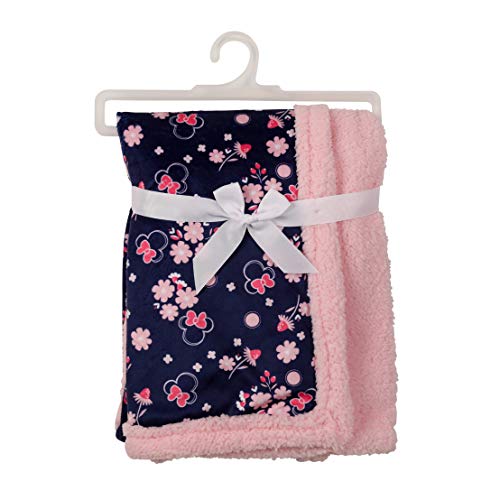 Disney Minnie Mouse Mink and Sherpa Double Sided Infant Blanket, Floral Print