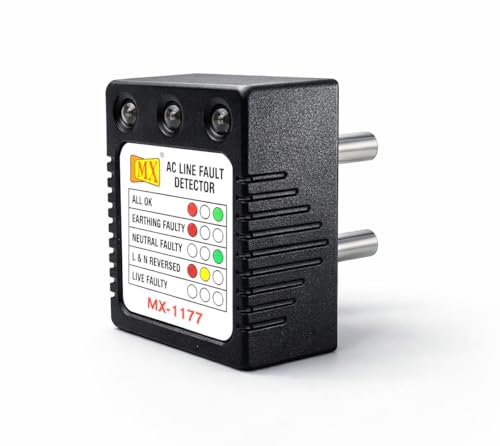 Image of MX ac line fault detector socket tester for electrical work Line Fault Detector with RYG LED Indicator| Detects Earthing line detector connectivity tester electrical socket 5amp