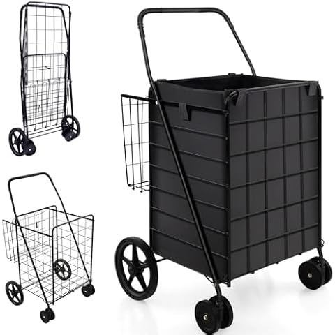 GiantexUK Foldable Shopping Cart with Extra Basket Cover