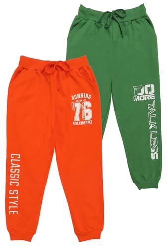 Image of Clothe Funn Boys Regular Track Pant Loop Knit Fabric,(Pack of 2) (5 Years-6 Years, Combo:-8, Orange & Green (Pack of 2))