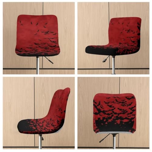 Image of Black Bat Bar Stool Covers with Backs Seat Covers for Dinning Room Chairs Set of 4 Bar Stool Covers Waterproof Slip Resistant Dining Room Seat Covers Universal Size Red