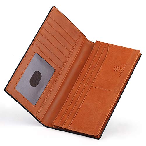 Visoul Mens Billfold Long Checkbook Wallet Leather With Rfid Blocking, Large Bifold Secretary Cash Wallet Tall With 12 Card Slots For Men (Black+Orange) #TOP1