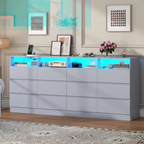Image of Loomie 12-Cell Divided Drawers Grey Dresser with Charging Station