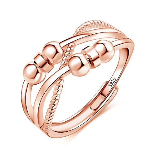 Josfeva 925 Sterling Silber Angst Ring, Unendlichkeit Angstring Fidget Ring Zappelring für Anxiety Damen Mädchen, Silber Anxiety Rings, Offen Einstellbar Anti Stressring Dekompressionsringe Rose Gold