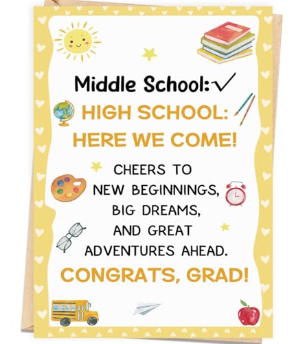 Londue Middle School Graduation Card, Cute 8th Grade Graduation Gifts for Son Daughter Kids Teens, Congrats Grad Card