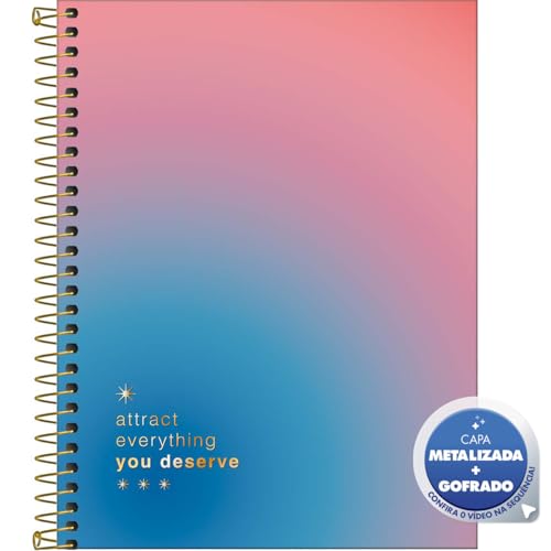 Tilibra - Caderno Espiral Capa Dura Colegial 1 Matéria Great 80 Folhas - Degrade Rosa/Azul - Attract
