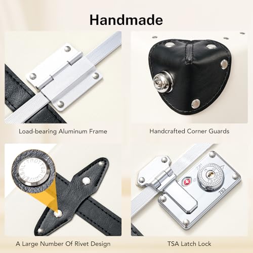 Image of Vintage PU Leather Luggage Set, Retro Trunk Suitcase with Wide Aluminum Frame, TSA Key Locks and Smooth 360 Spinner Wheels (Ivory Signature,26 inch+12 inch)