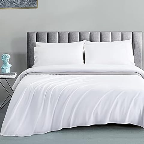 SAKIAO 1200 Thread Count Cotton Sheets, 100% Egyptian Cotton Sheet for King Size Bed, Sateen Weave Bed Sheets 17-Inch Deep Pocket - Breathable and Hypoallergenic - 4 Piece (Pearl White, King) Cover