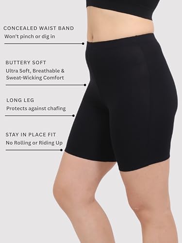 Image of GLAMORAS Women's Bamboo Spandex High Waist 4-Way Stretch Shorts | 95% bamboo 5% spandex, 4-way stretch, concealed waistband, breathable, anti-chafing, everyday comfort