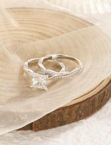 Mameloly 2ct Wedding Band for Women Princess Cut Bridal Ring Sets Cubic Zirconia Promise Engagement Rings Twisting Infinity Pave Set Size 4-12 - Image 4